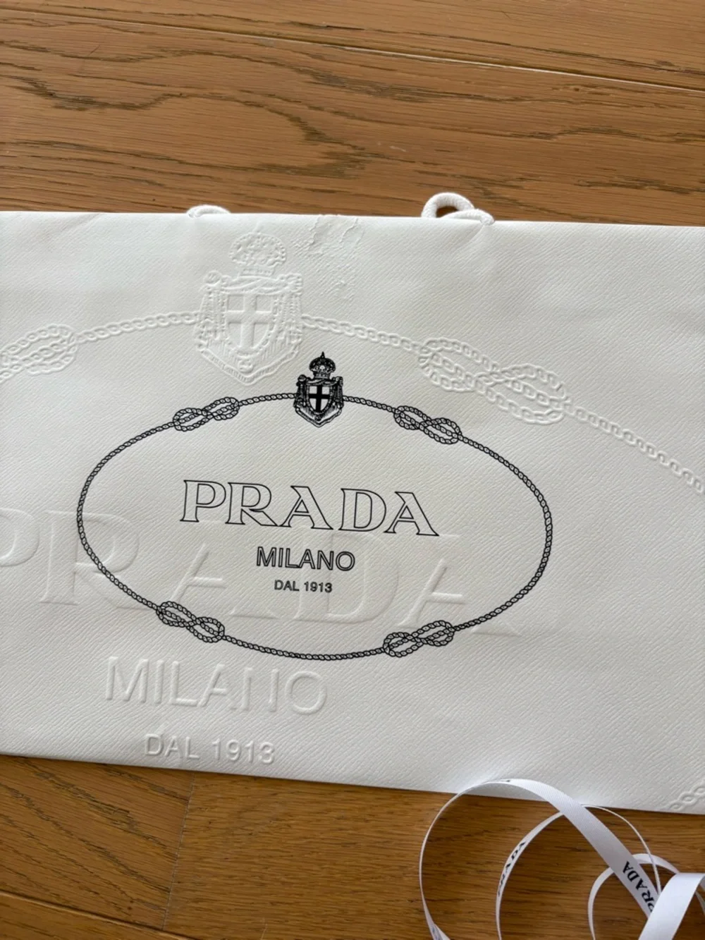 Prada Milano White Embossed Shopping Bag Set